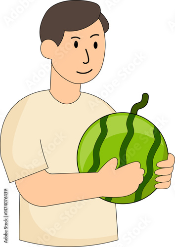 Man holding watermelon. vector illustration