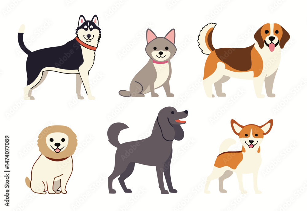 Fototapeta premium Different dogs collection. Vector illustration