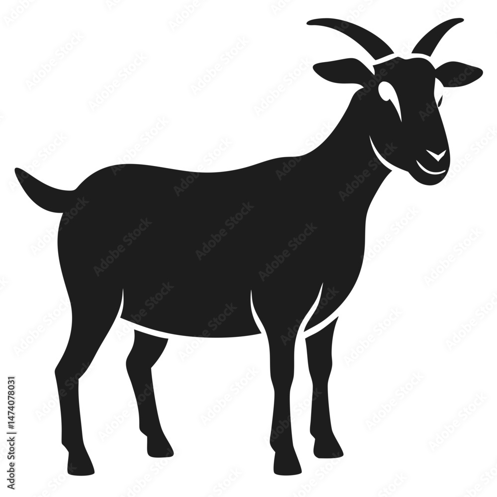 Silhouette of a standing goat portrait depicting a farm animal with detailed features Silhouette of a standing goat portrait depicting a farm animal with detailed features