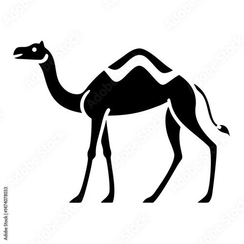 Sleek black camel silhouette design with a hump and long legs on transparent background