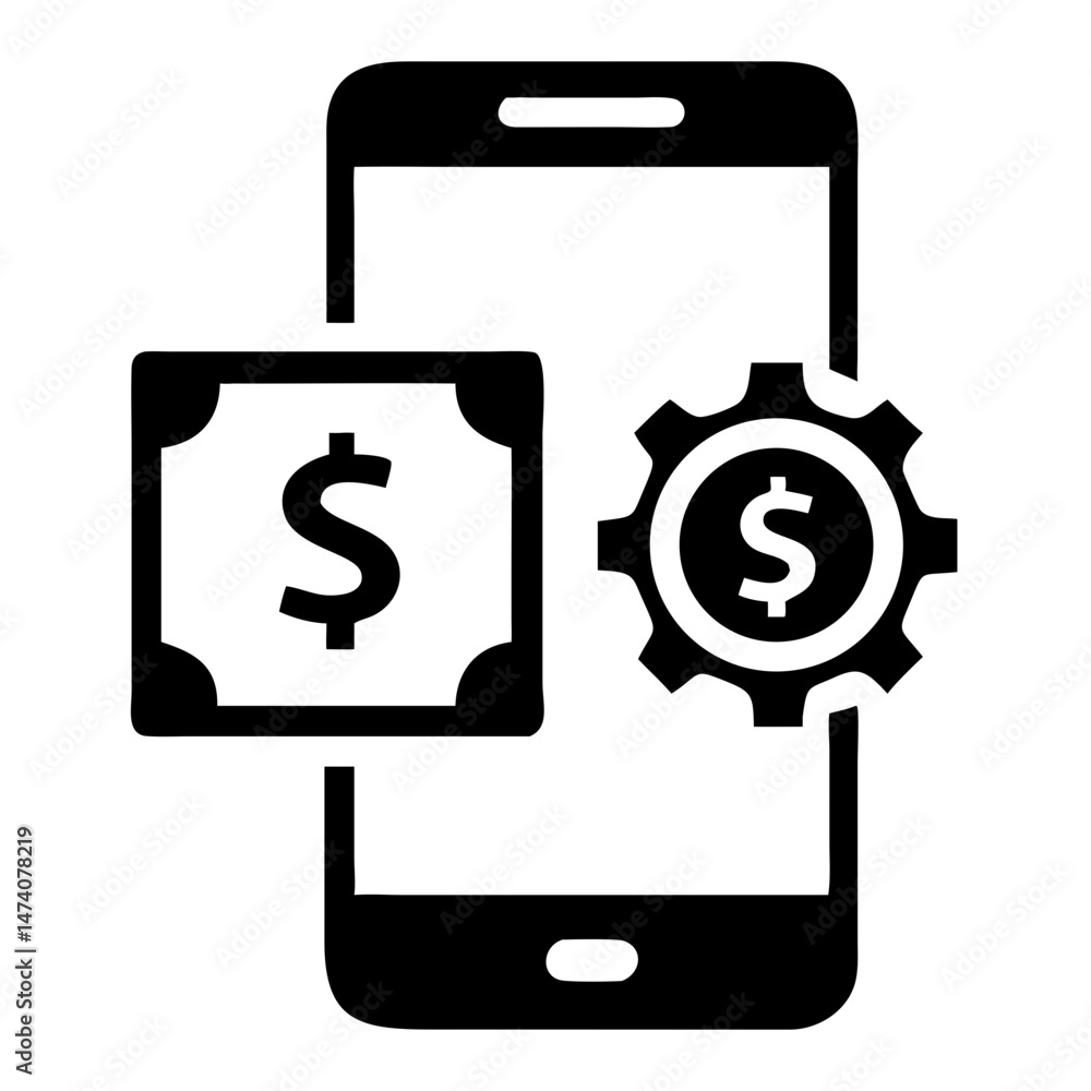 Abstract black silhouette of a mobile banking interface design with transparency Abstract black silhouette of a mobile banking interface design with transparency