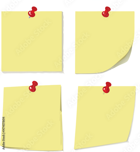 Yellow post note set. Vector illustration