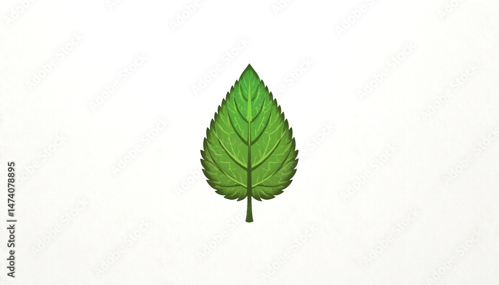 Fototapeta premium A single, vibrant green leaf isolated on a white background, symbolizing nature's simplicity and beauty. The intricate details of the leaf are captured in a captivating photograph. 