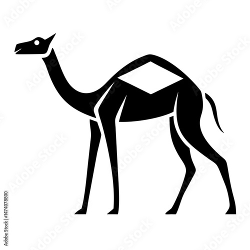 Black silhouette of a desert camel with hump and long legs vector design