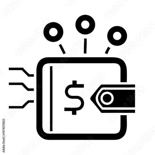 Black silhouette of a digital wallet representing online payment and transactions