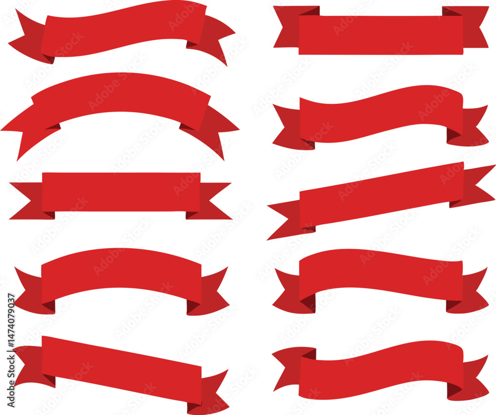 Red ribbons set. Red banners. Vector illustration Red ribbons set. Red banners. Vector illustration