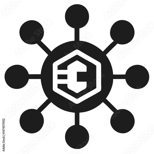 Cryptocurrency coin network connection vector silhouette icon illustrating digital blockchain finance