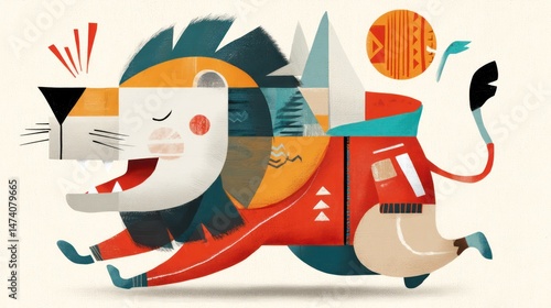 Lion Running, Abstract Style