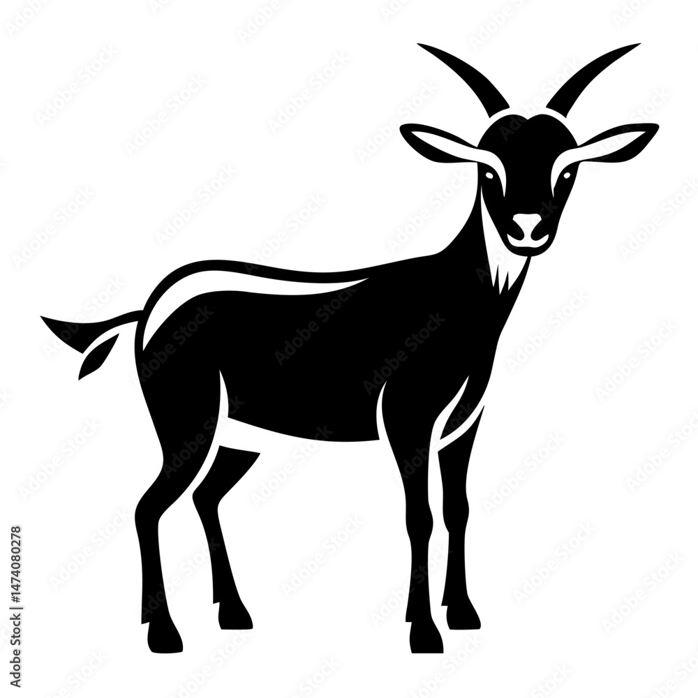 Obraz premium Realistic black silhouette of a goat in standing portrait detailed farm animal