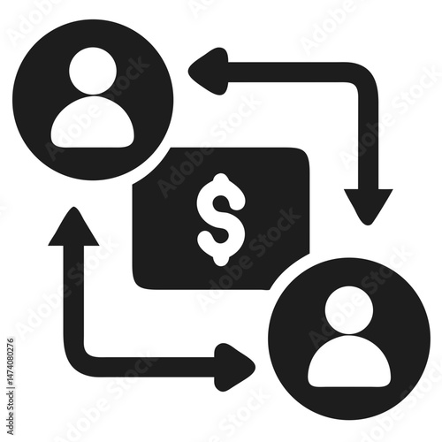 Peer to peer payment transaction concept illustrating financial exchange silhouette