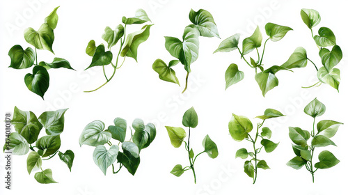 Watercolor botanical illustration of various green leaves showcasing different shapes and textures, perfect for nature lovers