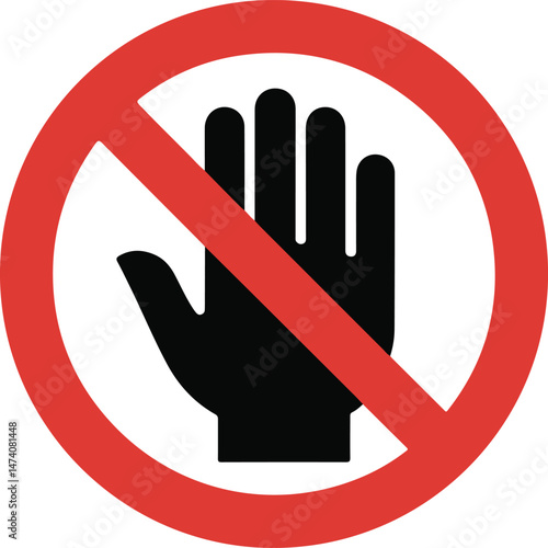 No Hand Sign black silhouette with open palm and red slash, sharply emphasizing boundaries and safety
