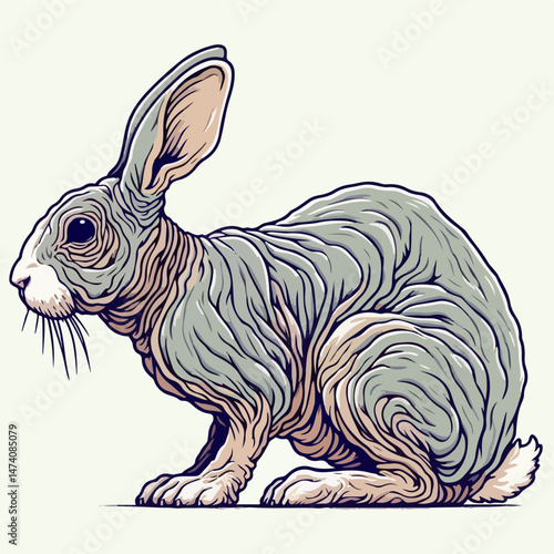Sphynx Rabbit Illustration: A unique illustration of a Sphynx rabbit, showcasing its distinctive hairless features.