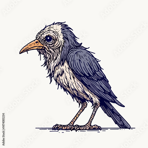 Mysterious Raven Illustration: A detailed illustration of a mystical raven with intricate features, evokes an air of mystery and the captivating essence of an enigmatic creature.