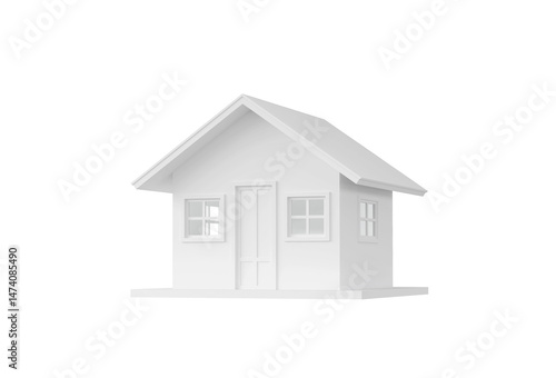 3D house model on white background with clipping path. Concept of real estate, home ownership, and housing market. Simple 3d house rendering.