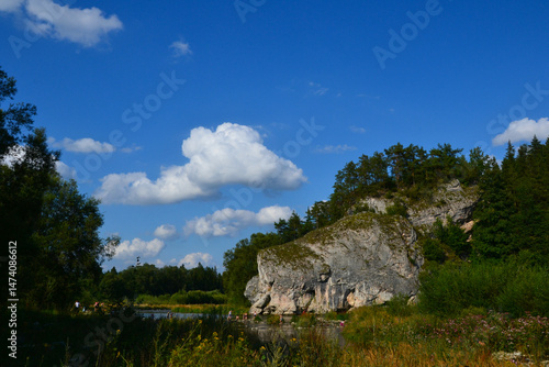 Rock formations in the Nature reserve of the Bialka River Gorge, Podhale, Poland.  Białka mountain river running through southern Poland, a tributary of the Dunajec River
