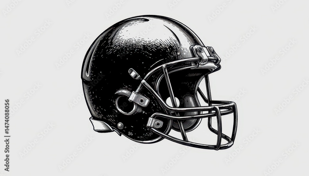 Fototapeta premium black and white engraving style illustration of american football helmet hand drawn sketch for sport poster branding and print decoration