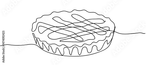 Continuous line drawing on white background fresh sliced apple pie logo graphic vector illustration. Pastry bakery food cafe menu and restaurant badge concept.