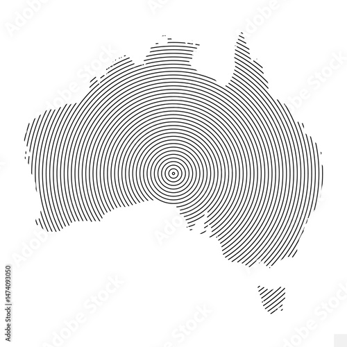 Vector Illustration of Abstract Map of Australia With Spiral Lines Isolated On White background