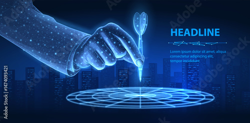 Hand throwing dart at target. Business objective, success concept