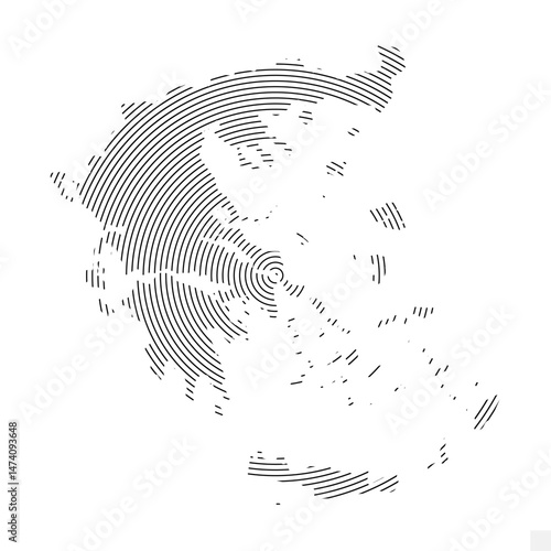 Vector Illustration of Abstract Map of Greece With Spiral Lines Isolated On White background