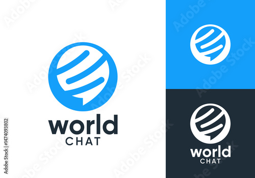 global chat communication logo. globe talk message technology connection vector design