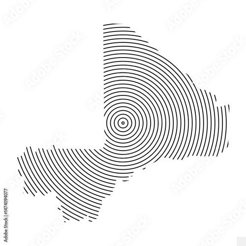 Vector Illustration of Abstract Map of Mali With Spiral Lines Isolated On White background