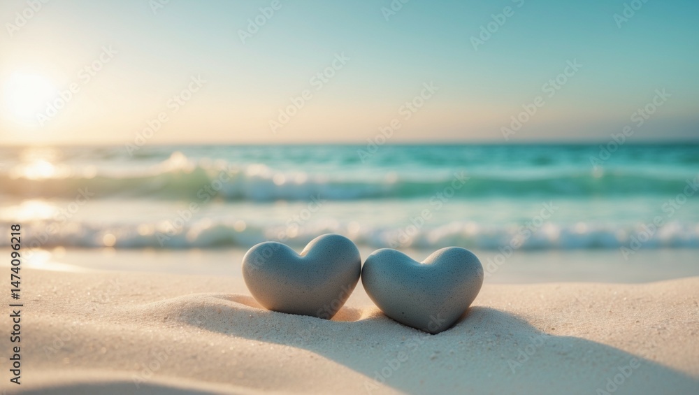 A heart on the tropical sand with sun-kissed waves, perfect for a summer vacation A heart on the tropical sand with sun-kissed waves, perfect for a summer vacation