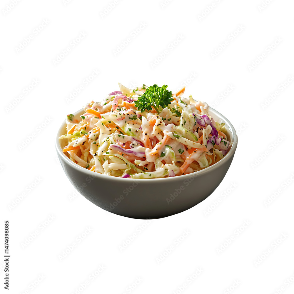 a white bowl of Coleslaw isolated on a transparent background, in a PNG format a white bowl of Coleslaw isolated on a transparent background, in a PNG format