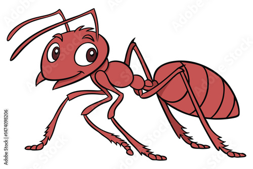 132 ant, insect, arthropod, red, cartoon-style, large eyes, detailed texture, photorealistic, dynamic pose, 3D render