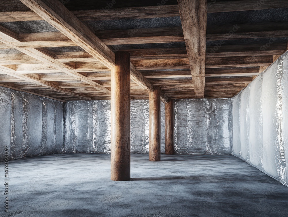 Fototapeta premium Empty wooden beam supported room