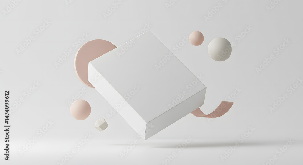 Obraz premium White Box Mockup with Pink and Beige Spheres
