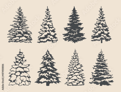 pine trees silhouette vector art, illustration