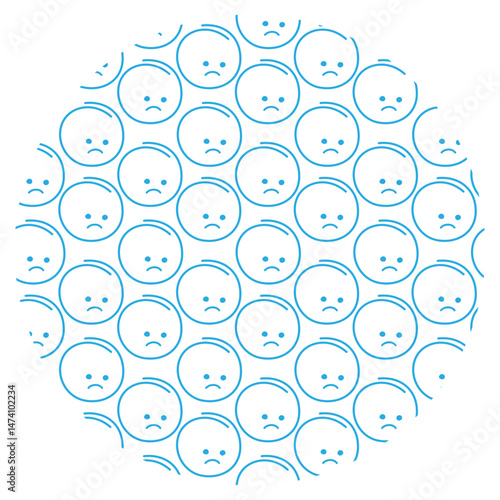 Freehand Sadness emoticon Pattern Monochrome Blue Minimalistic Circle Backdrop Blue Monday fond idea