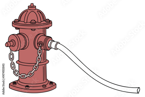 133 fire hydrant, red fire hydrant, fire hydrant with water connections, industrial equipment, urban infrastructure, emergency equipment, metal object, cylindrical shape, valve, hose connections, safe