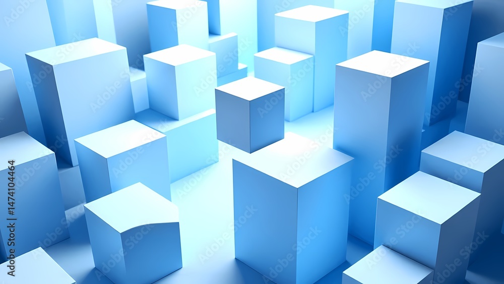 3D abstract background with cubes and spheres in light blue. 3D abstract background with cubes and spheres in light blue.