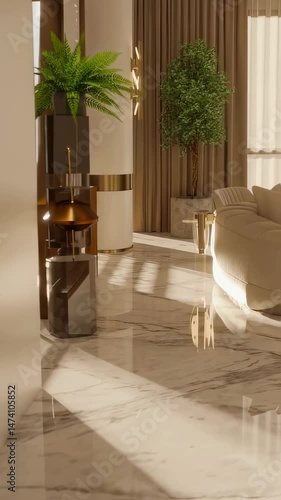 Elegant sunlight in luxury apartment interior calm vertical video