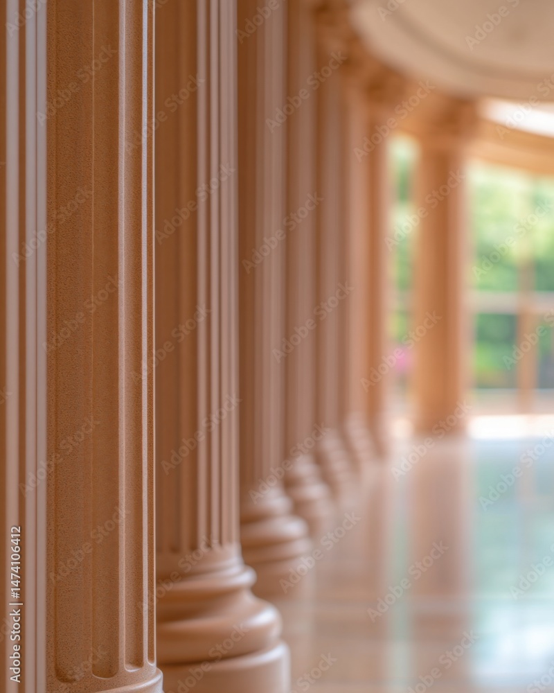 Obraz premium Row of classical columns in architectural detail perspective shot of interior space with natural light