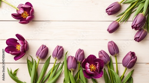 Purple Tulips on a Tabletop - Spring Floral Design