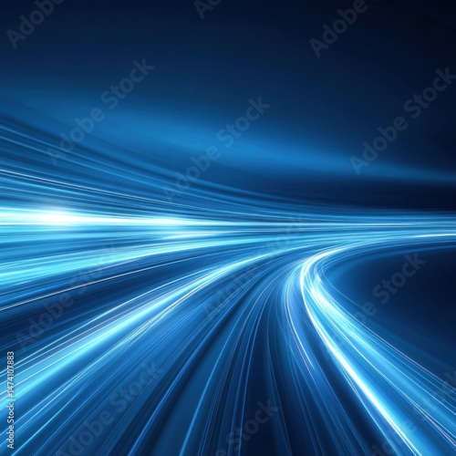 Abstract light trails in motion blur on dark blue background representing speed and futuristic technology concept vertical