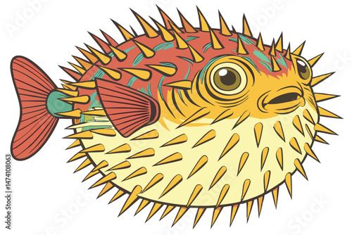 134 puffer fish, colorful, spikes, vibrant, detailed, realistic, high definition, photorealistic, digital art
