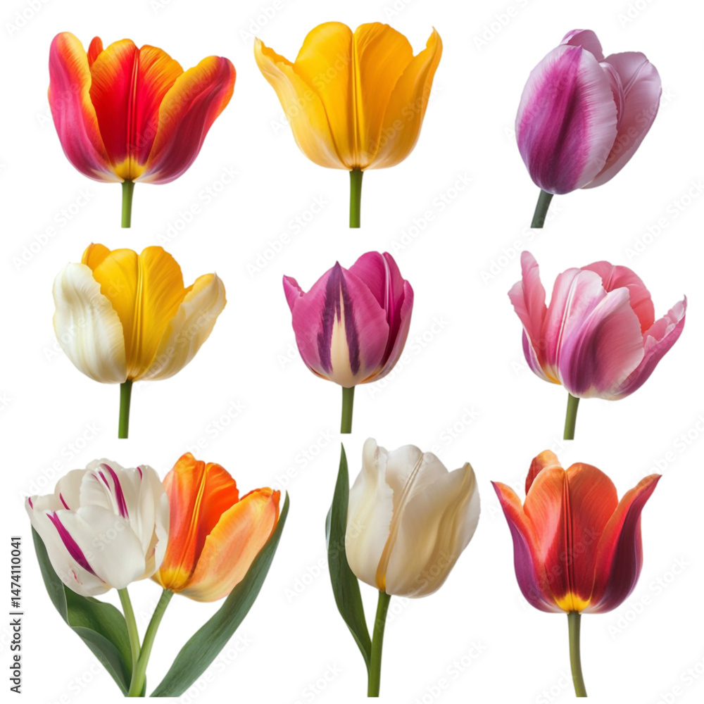 Fototapeta premium Colorful tulips arranged in a vibrant striped background design