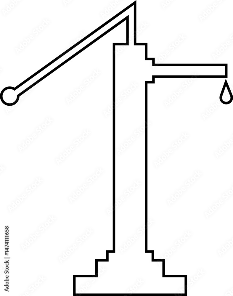 Hand pump or manual pump line icon. Consist of spout deep well, lever handle and pipe. Garden for suction source groundwater from shallow borehole at countryside isolated on transparent background. Hand pump or manual pump line icon. Consist of spout deep well, lever handle and pipe. Garden for suction source groundwater from shallow borehole at countryside isolated on transparent background.