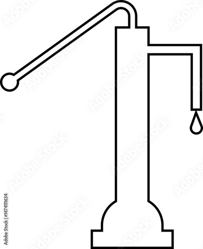 Hand pump or manual pump line icon. Consist of spout deep well, lever handle and pipe. Garden for suction source groundwater from shallow borehole at countryside isolated on transparent background.