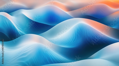 The abstract flowing forms are colored with shades of blue and orange