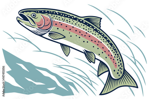 135 high quality photo of a rainbow trout, detailed illustration, realistic, natural colors, swimming, close-up, 8k, photorealistic