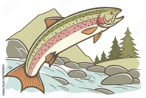 135 high quality photo of a rainbow trout, detailed illustration, realistic, natural colors, swimming, close-up, 8k, photorealistic