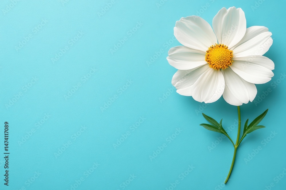 Obraz premium One white flower rises high into the blue sky above