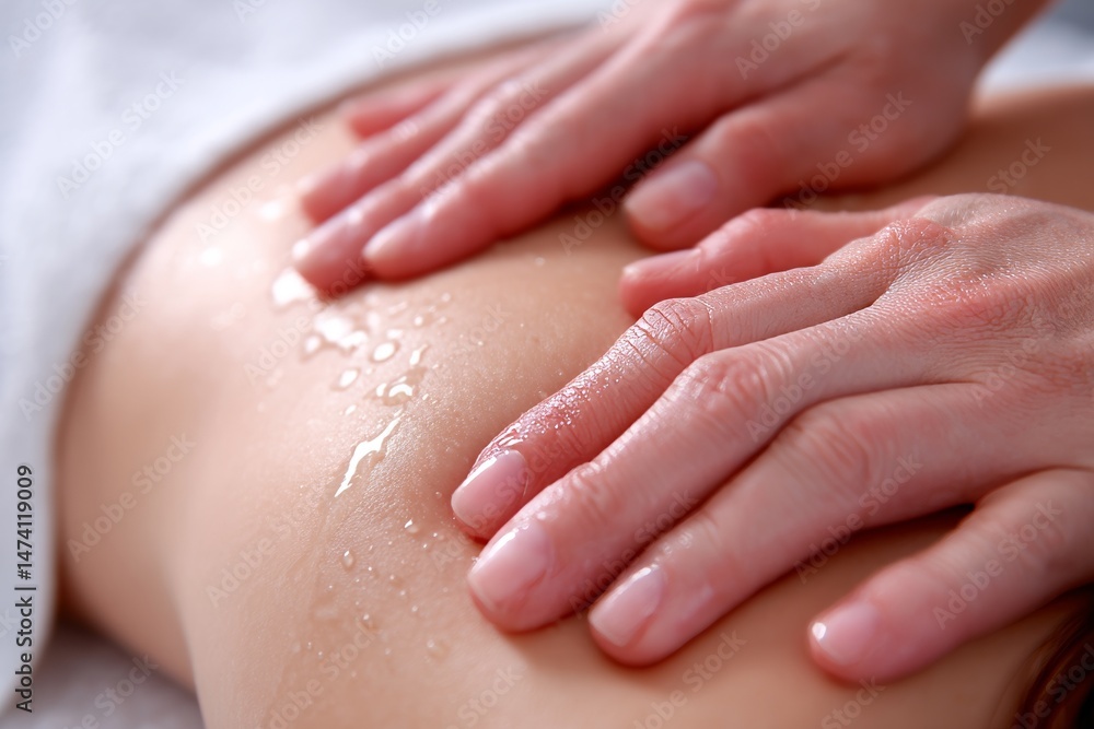 Naklejka premium A woman at ease is treated to a shoulder massage at a wellness facility