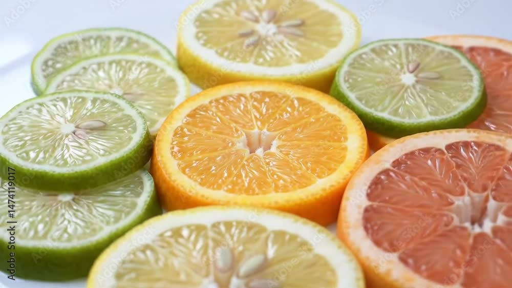 Vibrant Citrus Slices Displaying Freshness And Variety On Bright Surface Vibrant Citrus Slices Displaying Freshness And Variety On Bright Surface